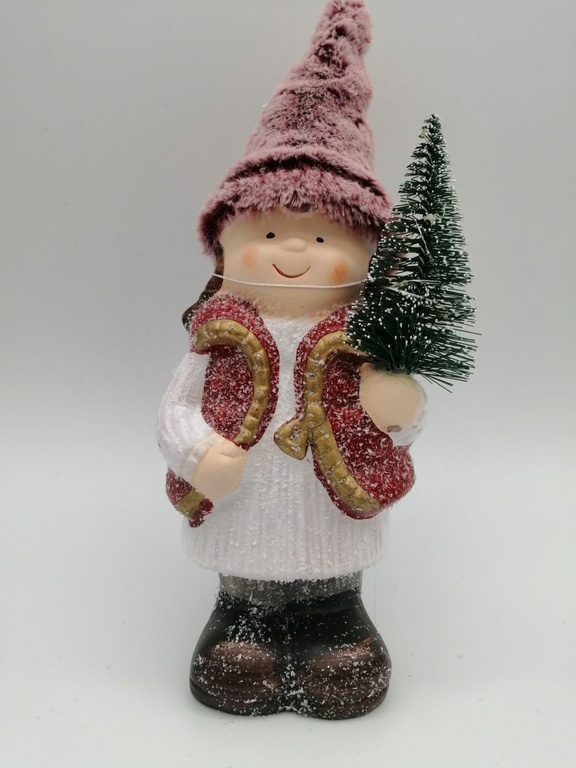 Figurka gipsowa chłopiec/dziewczynka w różowej czapce 21,5cm (1)